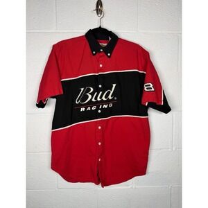 Vtg Dale Jr Bud Racing Button Up Shirt Men's Medium NASCAR Winner's Circle Y2K